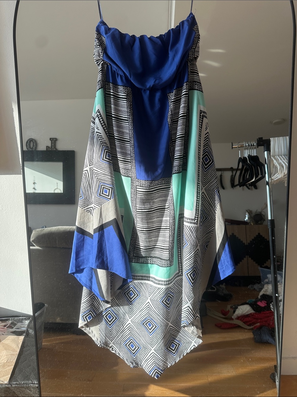 Roxy Blue & Teal Geometric Strapless Dress